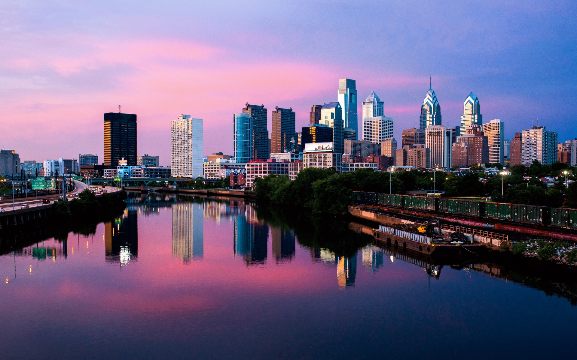 Philadelphia skyline at golden hour